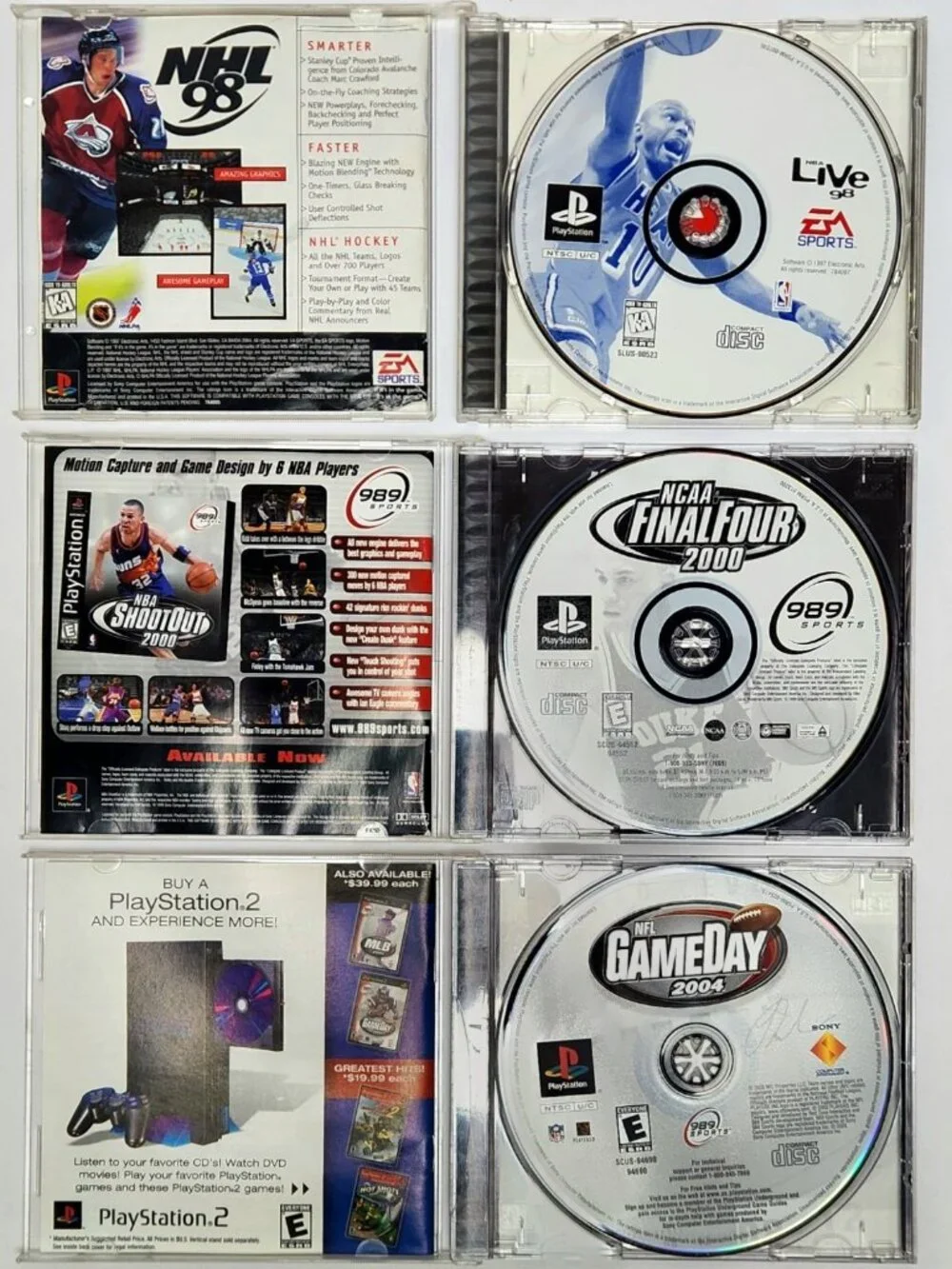 NBA Live 98, NCAA Final Four 2000, NFL GameDay 2004 PS1 CIB PlayStation 1 Bundle